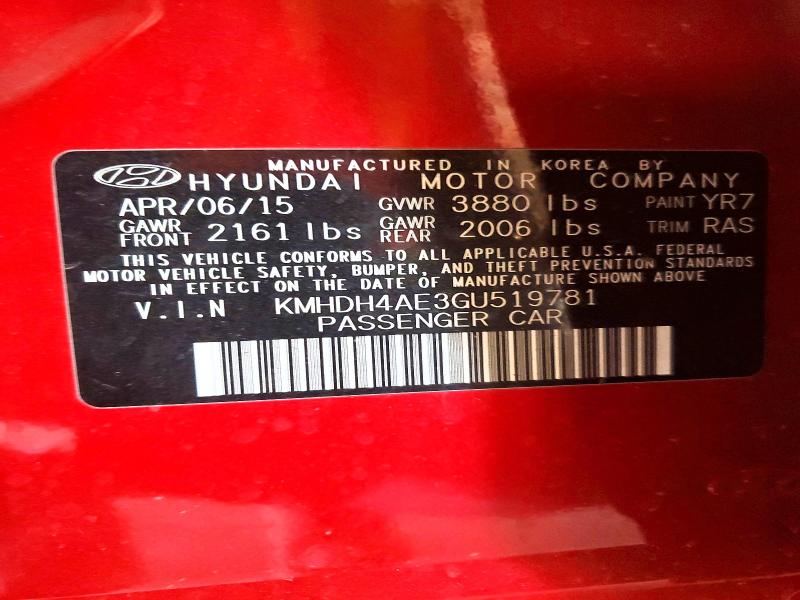 Aukcja sprzedaży 2016 Hyundai Elantra, vin: KMHDH4AE3GU519781, numer aukcji: 54704366