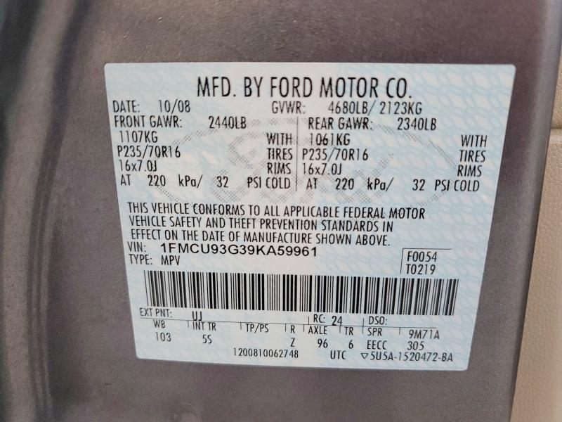 Продаж на аукціоні авто 2009 Ford Escape, vin: 1FMCU93G39KA59961, номер лоту: 52769856
