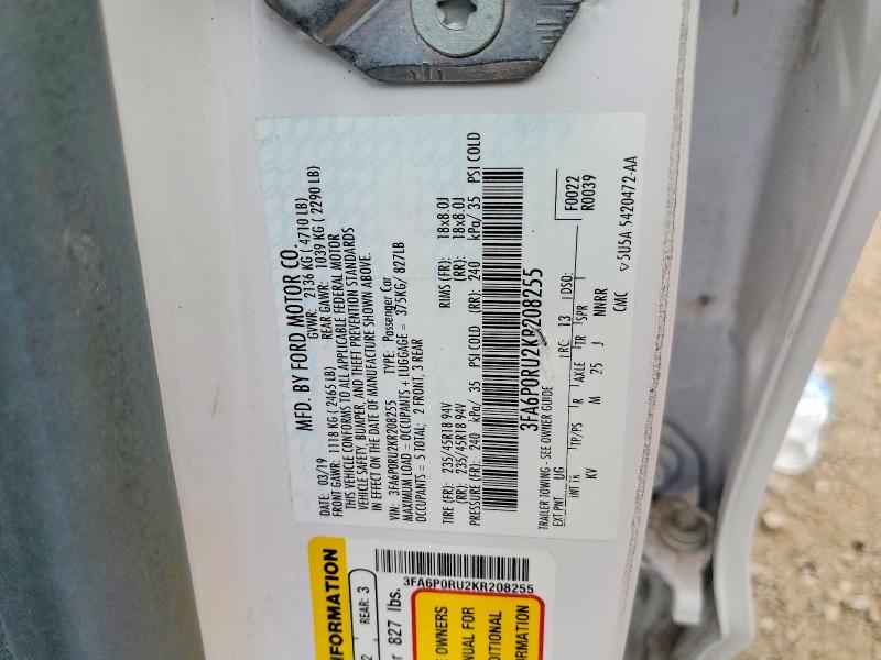 Продажа на аукционе авто 2019 Ford Fusion, vin: 3FA6P0RU2KR208255, номер лота: 55682286
