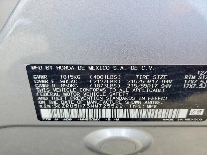 Aukcja sprzedaży 2022 Honda Hr-v, vin: 3CZRU5H73NM725522, numer aukcji: 51334906