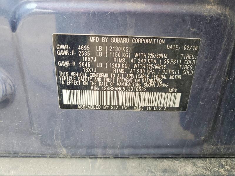 2018 Subaru Outback მანქანა იყიდება აუქციონზე, vin: 4S4BSANC5J3316582, აუქციონის ნომერი: 55212416