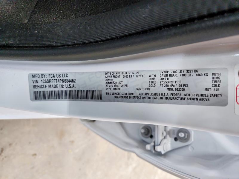 2023 Ram 1500 მანქანა იყიდება აუქციონზე, vin: 1C6SRFFT4PN684462, აუქციონის ნომერი: 53026156