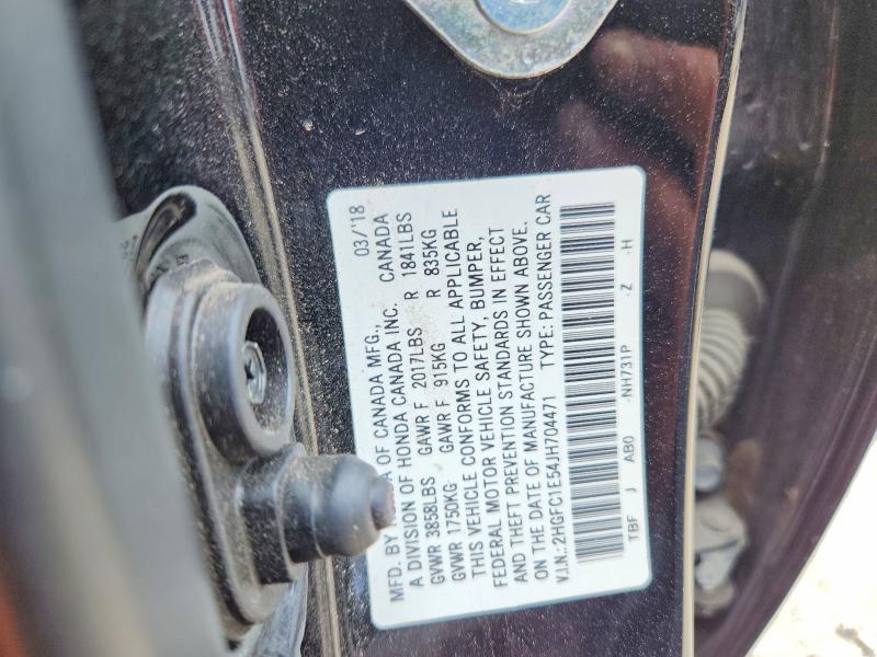 Продаж на аукціоні авто 2018 Honda Civic, vin: 2HGFC1E54JH704471, номер лоту: 51006866
