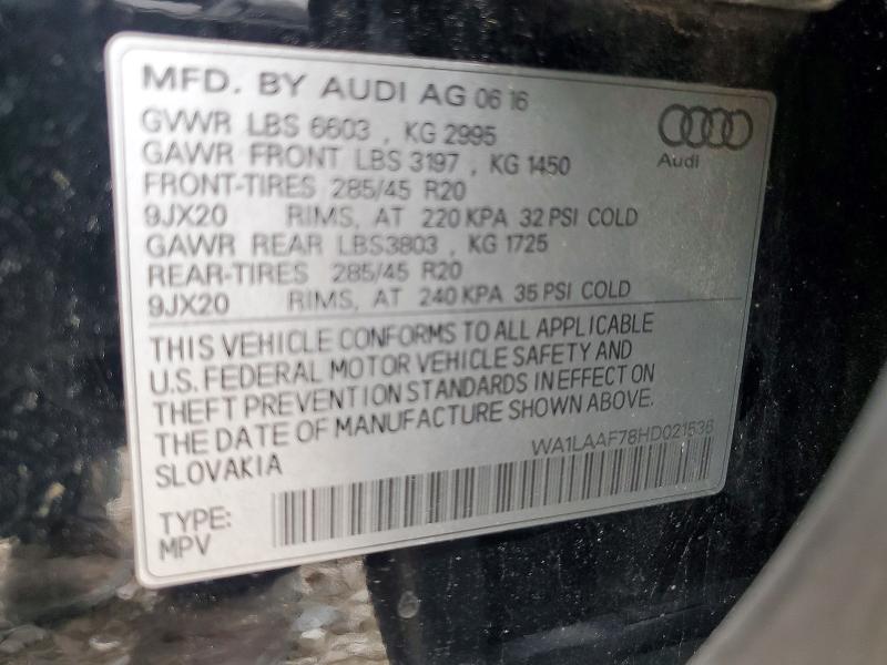 54697306 :رقم المزاد ، WA1LAAF78HD021536 vin ، 2017 Audi Q7 مزاد بيع