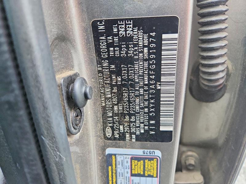 Продаж на аукціоні авто 2015 Kia Sorento, vin: 5XYKT3A64FG591974, номер лоту: 54831476