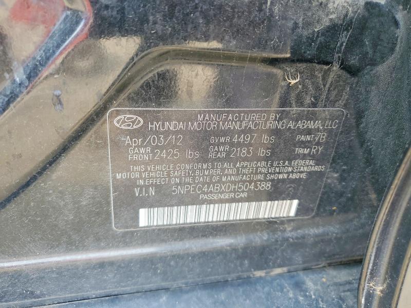 2013 Hyundai Sonata მანქანა იყიდება აუქციონზე, vin: 5NPEC4ABXDH504388, აუქციონის ნომერი: 52428386