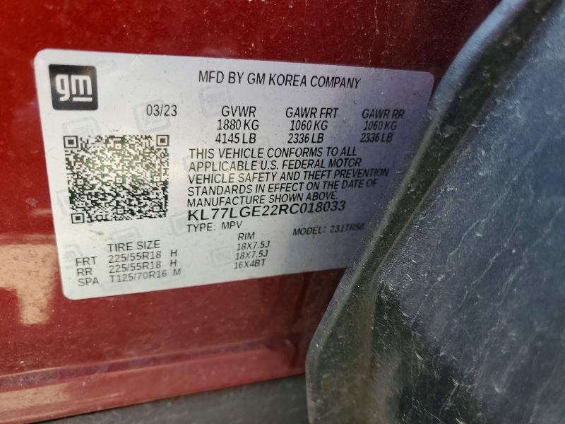 54368016 :رقم المزاد ، KL77LGE22RC018033 vin ، 2024 Chevrolet Trax مزاد بيع