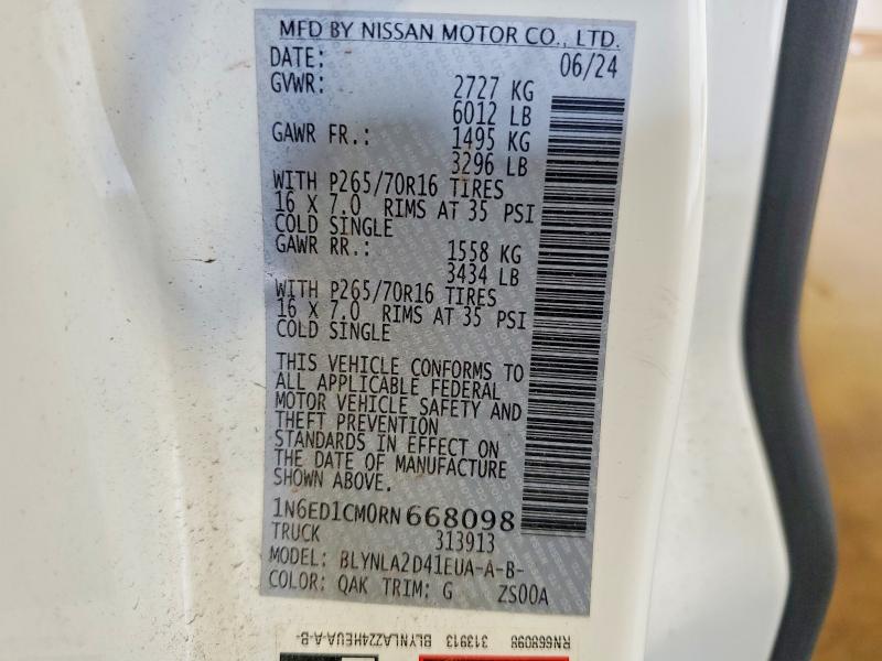 2024 Nissan Frontier მანქანა იყიდება აუქციონზე, vin: 1N6ED1CM0RN668098, აუქციონის ნომერი: 52023246