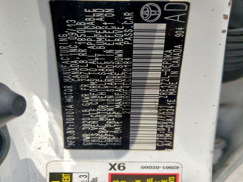 54883736 :رقم المزاد ، 2T1BURHE4EC020184 vin ، 2014 Toyota Corolla مزاد بيع