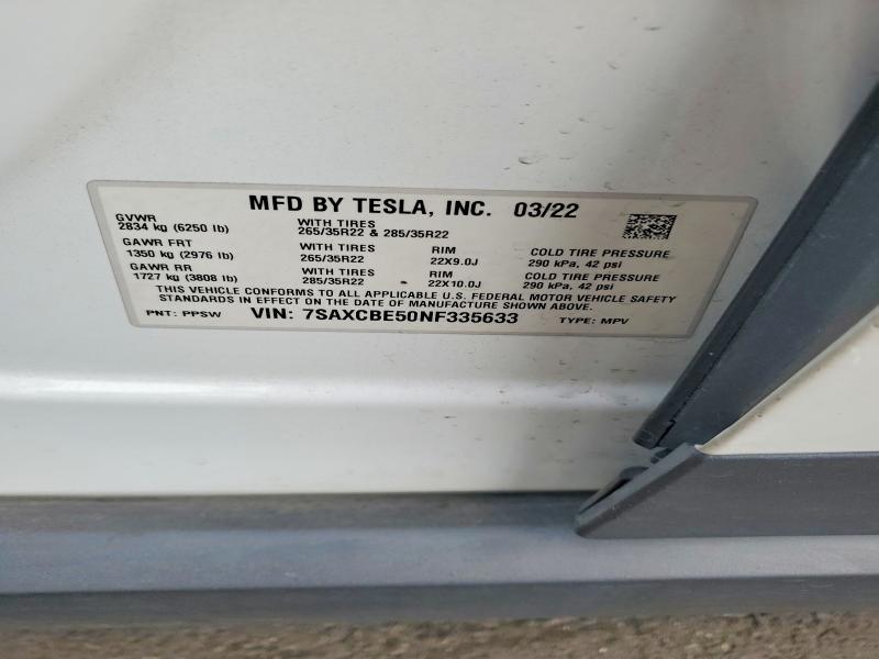 Aukcja sprzedaży 2022 Tesla Model X, vin: 7SAXCBE50NF335633, numer aukcji: 41745006