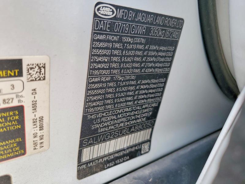 Продаж на аукціоні авто 2020 Land Rover Range Rover Sport, vin: SALWG2SU6LA880050, номер лоту: 53789816