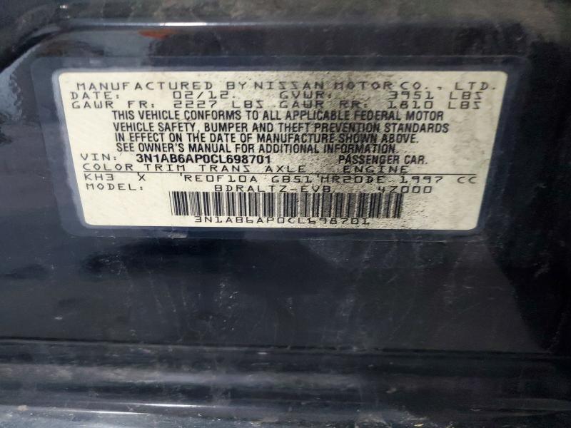 53809866 :رقم المزاد ، 3N1AB6AP0CL698701 vin ، 2012 Nissan Sentra مزاد بيع