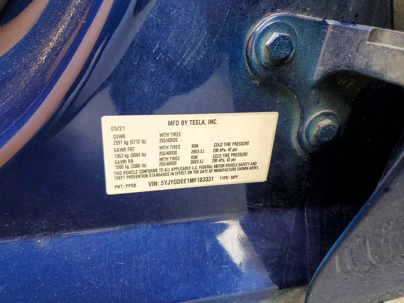 2021 Tesla Model Y მანქანა იყიდება აუქციონზე, vin: 5YJYGDEE1MF183331, აუქციონის ნომერი: 52440336
