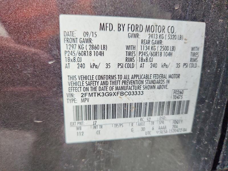 Aukcja sprzedaży 2015 Ford Edge, vin: 2FMTK3G9XFBC03333, numer aukcji: 53666496