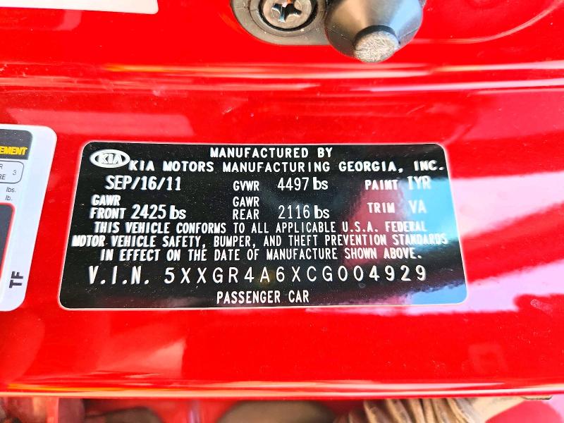 2012 Kia Optima მანქანა იყიდება აუქციონზე, vin: 5XXGR4A6XCG004929, აუქციონის ნომერი: 53130286