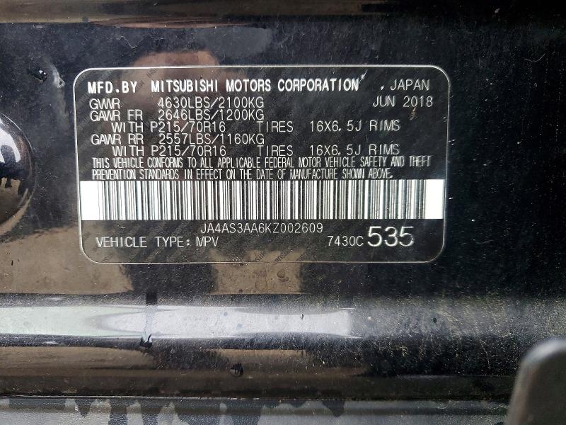 Aukcja sprzedaży 2019 Mitsubishi Eclipse Cross, vin: JA4AS3AA6KZ002609, numer aukcji: 53056906