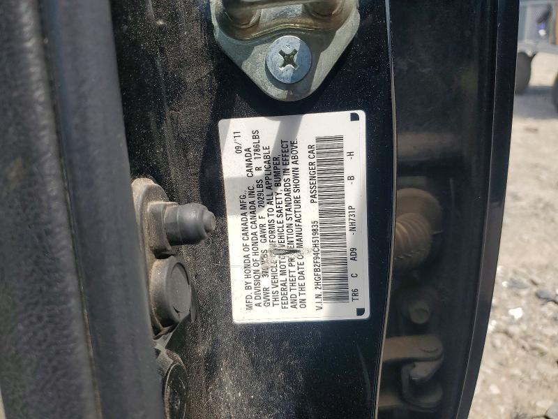 53764756 :رقم المزاد ، 2HGFB2F94CH519835 vin ، 2012 Honda Civic مزاد بيع