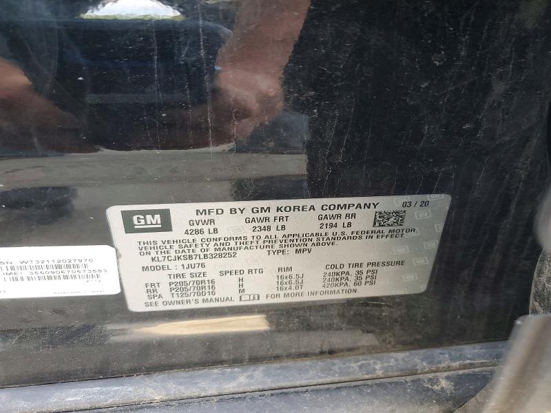 2020 Chevrolet Trax მანქანა იყიდება აუქციონზე, vin: KL7CJKSB7LB328252, აუქციონის ნომერი: 53180556