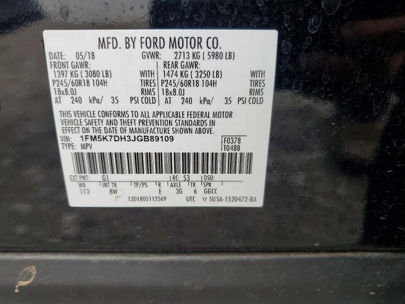 Продаж на аукціоні авто 2018 Ford Explorer, vin: 1FM5K7DH3JGB89109, номер лоту: 52514716