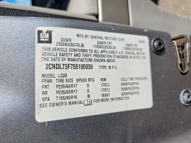 Продажа на аукционе авто 2005 Chevrolet Equinox, vin: 2CNDL73F756195039, номер лота: 55214256