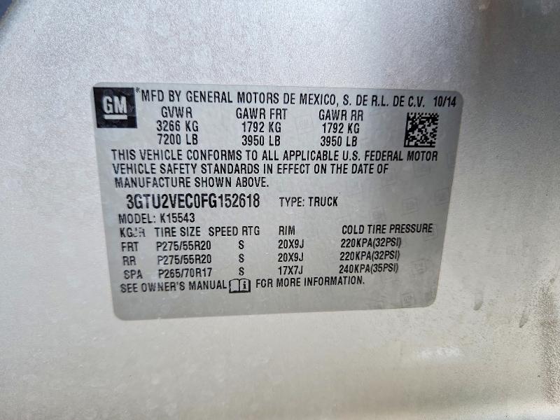 Продаж на аукціоні авто 2015 Gmc Sierra, vin: 3GTU2VEC0FG152618, номер лоту: 51685406