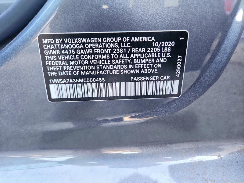 Aukcja sprzedaży 2021 Volkswagen Passat, vin: 1VWSA7A35MC000455, numer aukcji: 53324206