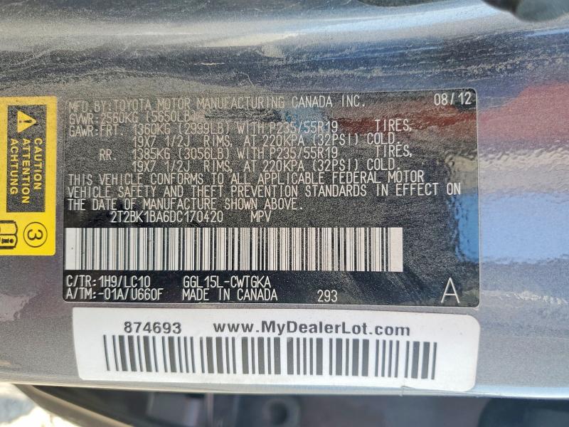 53767256 :رقم المزاد ، 2T2BK1BA6DC170420 vin ، 2013 Lexus Rx 350 مزاد بيع