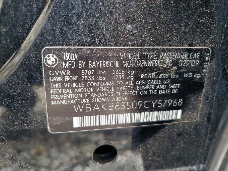 54339056 :رقم المزاد ، WBAKB83509CY57968 vin ، 2009 Bmw 750 مزاد بيع