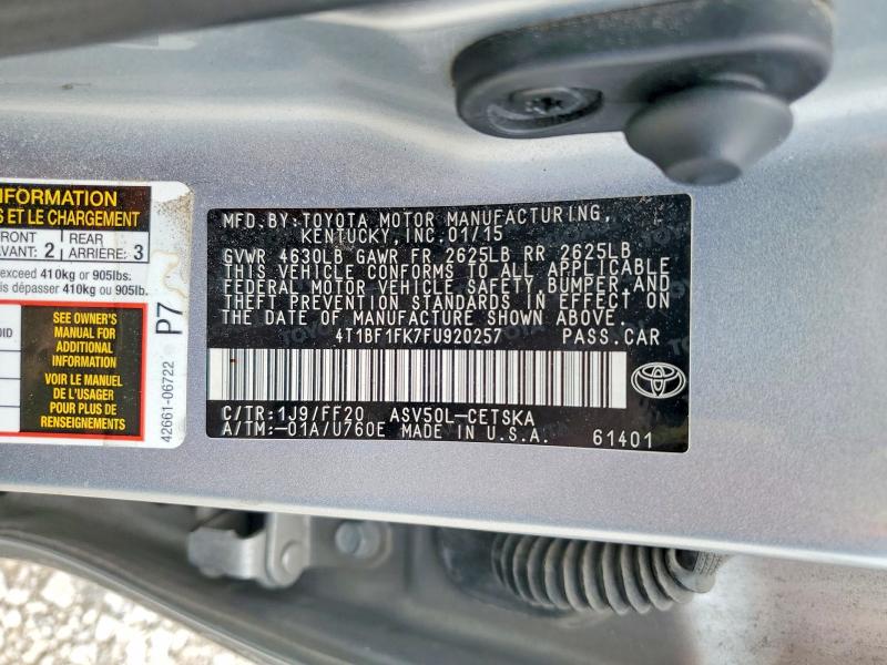 Aukcja sprzedaży 2015 Toyota Camry, vin: 4T1BF1FK7FU920257, numer aukcji: 52475986