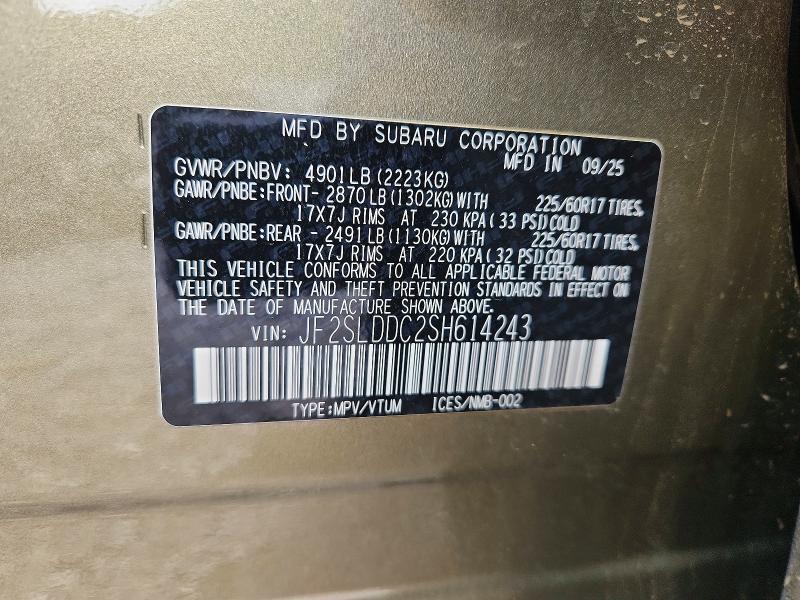 Продаж на аукціоні авто 2025 Subaru Forester, vin: JF2SLDDC2SH614243, номер лоту: 51993866
