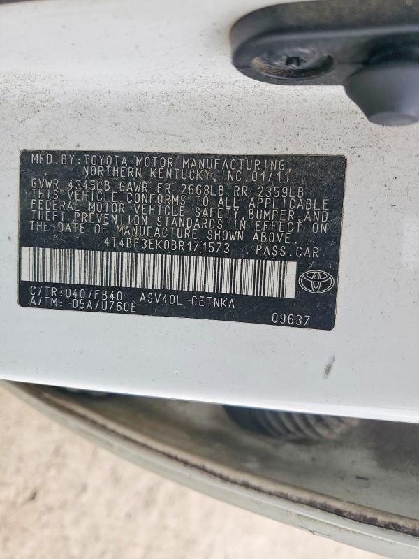 Aukcja sprzedaży 2011 Toyota Camry, vin: 4T4BF3EK0BR171573, numer aukcji: 51823236