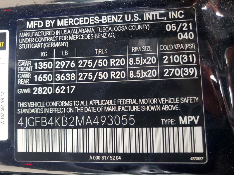 2021 Mercedes-benz Gle მანქანა იყიდება აუქციონზე, vin: 4JGFB4KB2MA493055, აუქციონის ნომერი: 53007786