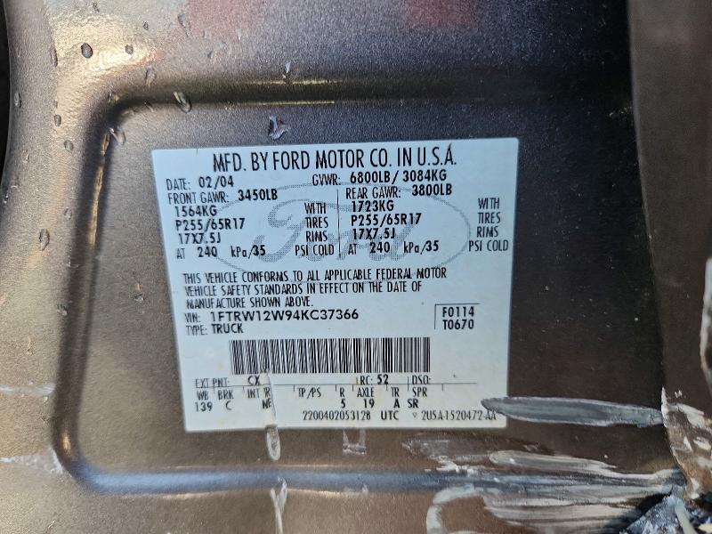 Продаж на аукціоні авто 2004 Ford F150, vin: 1FTRW12W94KC37366, номер лоту: 53926446