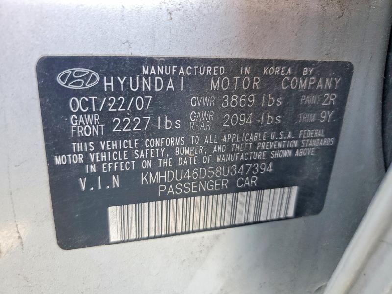 53587116 :رقم المزاد ، KMHDU46D58U347394 vin ، 2008 Hyundai Elantra مزاد بيع