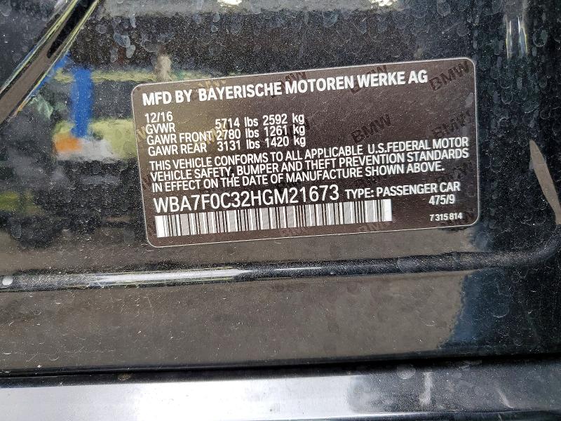 Продаж на аукціоні авто 2017 Bmw 750, vin: WBA7F0C32HGM21673, номер лоту: 55020766