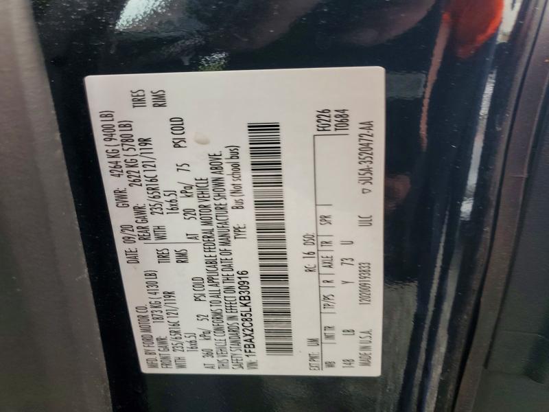 2020 Ford Transit მანქანა იყიდება აუქციონზე, vin: 1FBAX2C85LKB30916, აუქციონის ნომერი: 53621296
