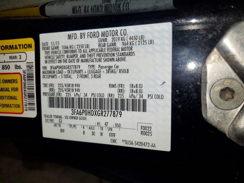 2016 Ford Fusion მანქანა იყიდება აუქციონზე, vin: 3FA6P0HDXGR277879, აუქციონის ნომერი: 54198066