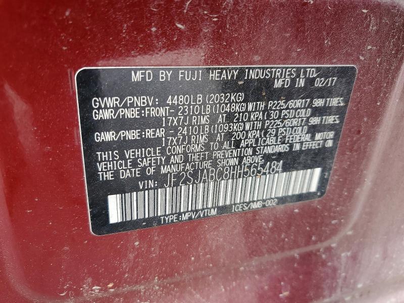 Продажа на аукционе авто 2017 Subaru Forester, vin: JF2SJABC8HH565484, номер лота: 55579736