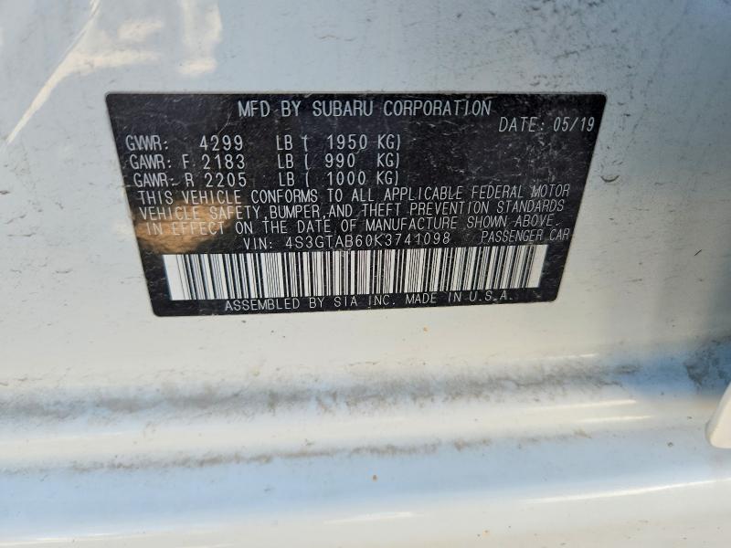 Aukcja sprzedaży 2019 Subaru Impreza, vin: 4S3GTAB60K3741098, numer aukcji: 54860366