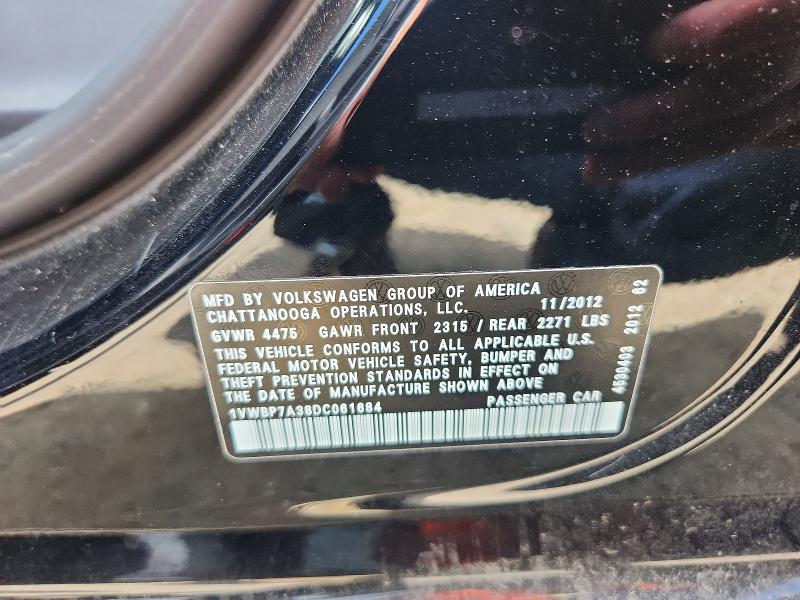 Aukcja sprzedaży 2013 Volkswagen Passat, vin: 1VWBP7A38DC061684, numer aukcji: 53168756