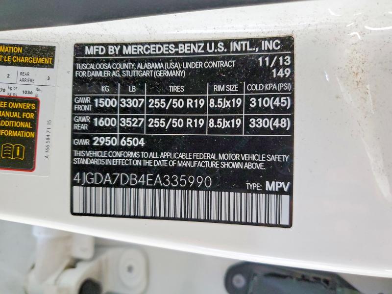 Продажа на аукционе авто 2014 Mercedes-benz Ml, vin: 4JGDA7DB4EA335990, номер лота: 54730426
