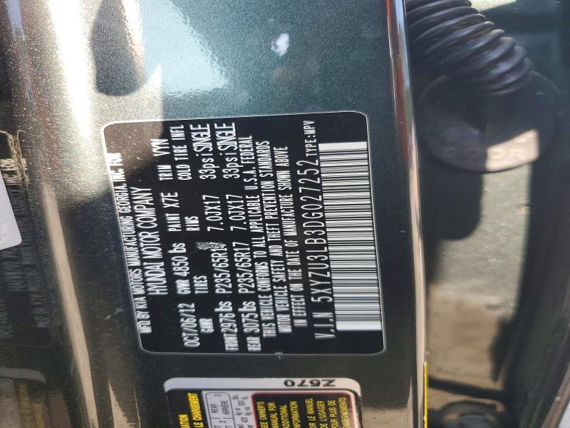 52461316 :رقم المزاد ، 5XYZU3LB3DG027252 vin ، 2013 Hyundai Santa Fe Sport مزاد بيع