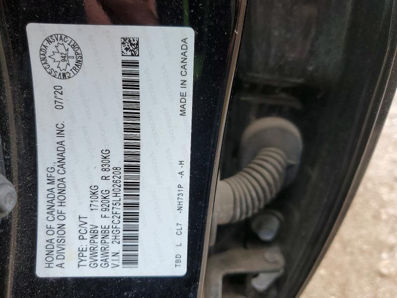Продажа на аукционе авто 2020 Honda Civic, vin: 2HGFC2F75LH026208, номер лота: 50724656