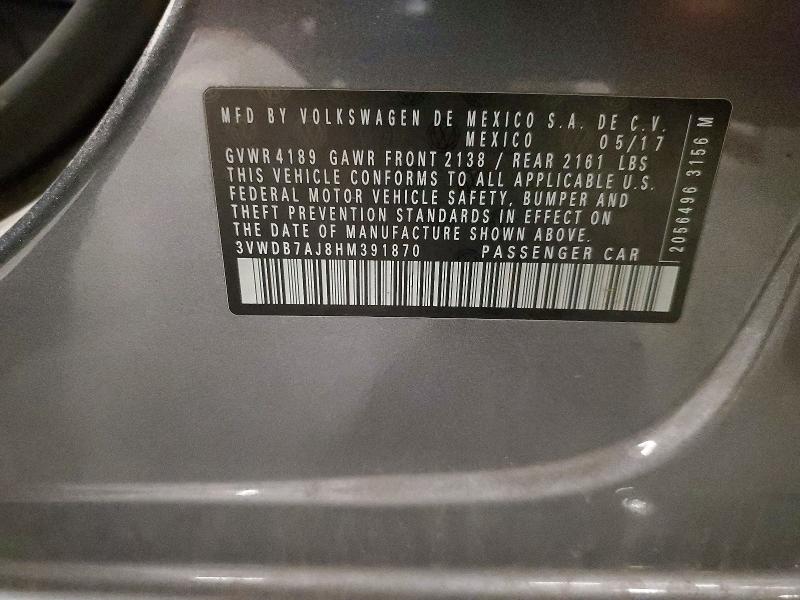 Aukcja sprzedaży 2017 Volkswagen Jetta, vin: 3VWDB7AJ8HM391870, numer aukcji: 55070626