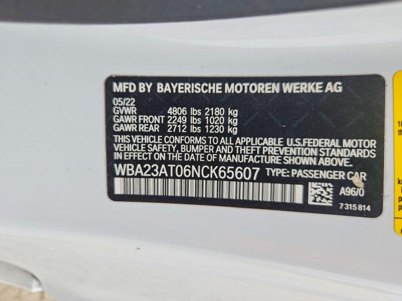 Продаж на аукціоні авто 2022 Bmw 430i, vin: WBA23AT06NCK65607, номер лоту: 52697666