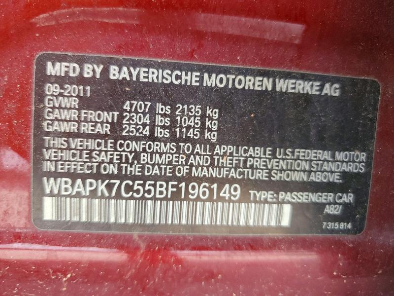 54520706 :رقم المزاد ، WBAPK7C55BF196149 vin ، 2011 Bmw 328 مزاد بيع