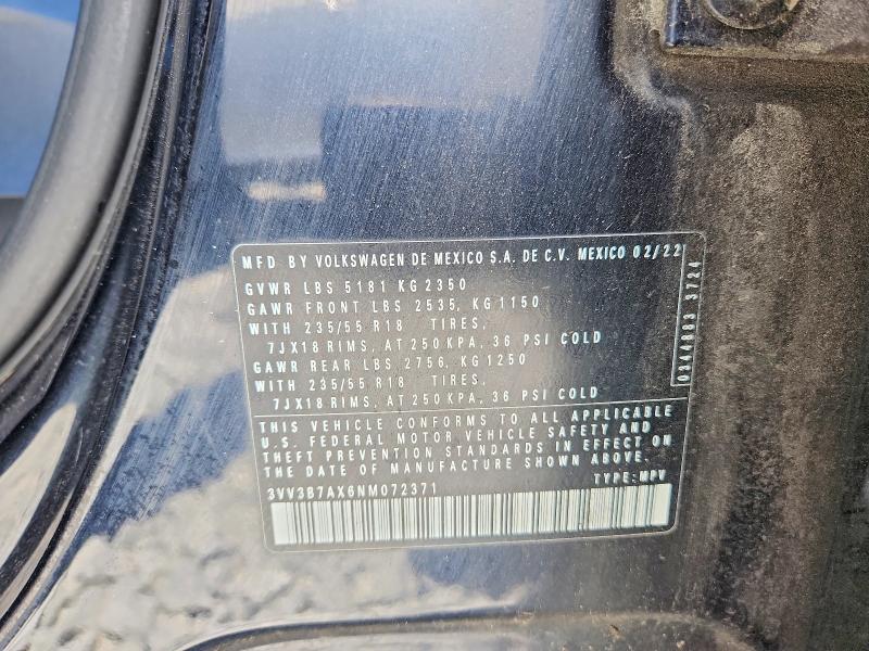 Продажа на аукционе авто 2022 Volkswagen Tiguan, vin: 3VV3B7AX6NM072371, номер лота: 53382976
