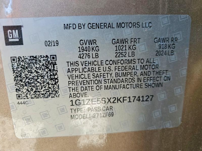Продаж на аукціоні авто 2019 Chevrolet Malibu, vin: 1G1ZE5SX2KF174127, номер лоту: 54257856