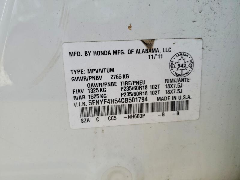 Продаж на аукціоні авто 2012 Honda Pilot, vin: 5FNYF4H54CB501794, номер лоту: 54687956
