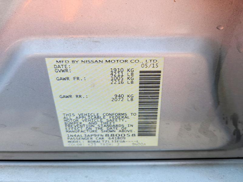 Продаж на аукціоні авто 2015 Nissan Altima, vin: 1N4AL3AP9FN880058, номер лоту: 53833426